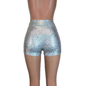 MID Rise Booty Shorts - Silver Shattered Glass - Peridot Clothing