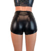 Mid-Rise Ruched Booty Shorts - Black Metallic "Wet Look" - Peridot Clothing