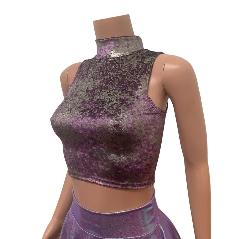 Mock Turtleneck Crop Tank Top Plum/Gunmetal Gilded Velvet