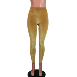 Mustard Gold Velvet High Waisted Leggings Pants - Peridot Clothing