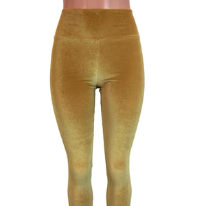 Mustard Gold Velvet High Waisted Leggings Pants - Peridot Clothing