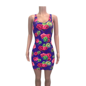 Neon Rose Floral Bodycon Dress - Peridot Clothing