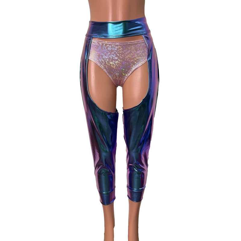 Jogger Chaps in Holographic Oil Slick Spandex Unisex Women's/Men's– Peridot  Clothing