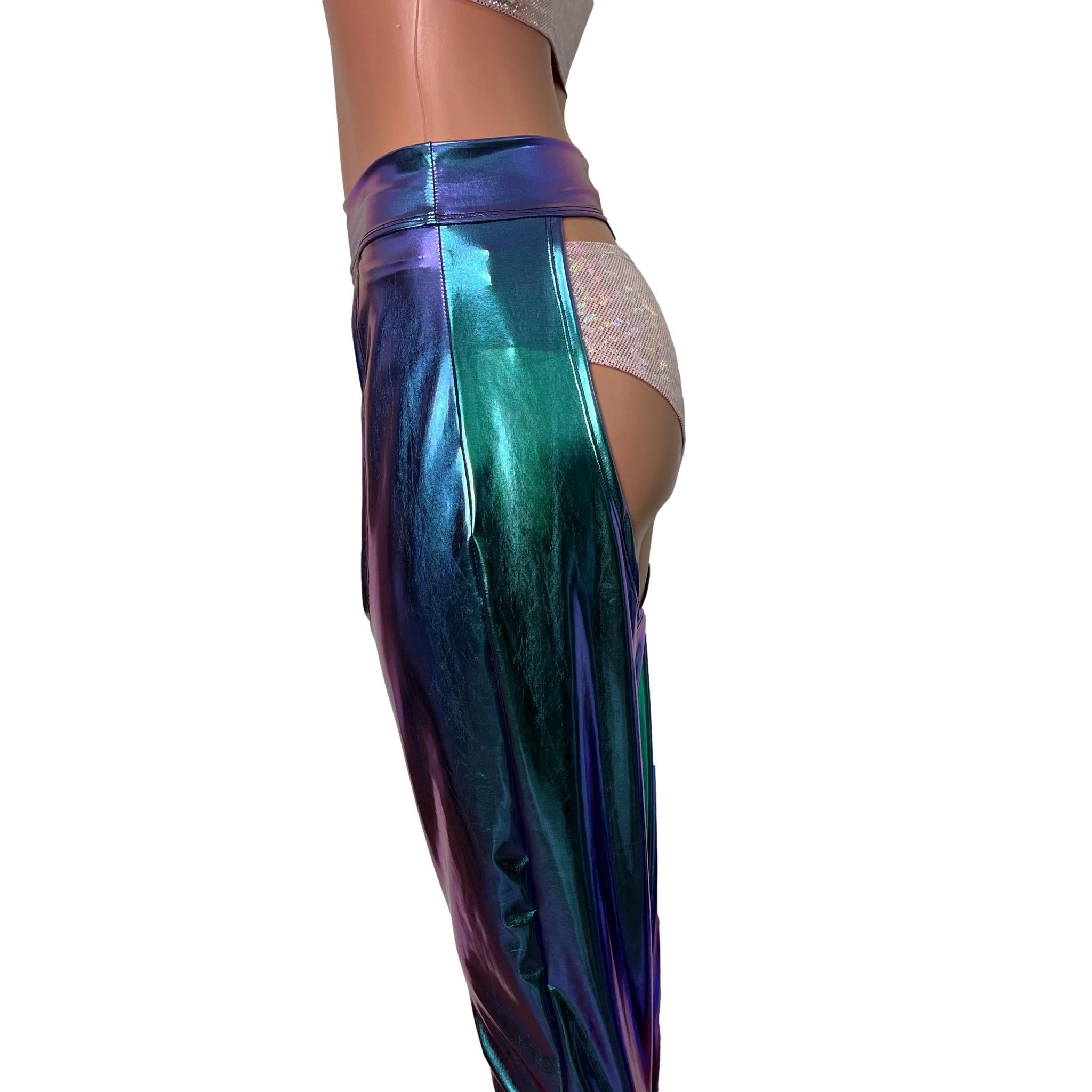 Jogger Chaps in Holographic Opal Iridescent Spandex Unisex Women's/Men–  Peridot Clothing