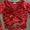 *Oops - Long Sleeve Wrap Top in Red Crushed Velvet - Final Sale XLARGE - Peridot Clothing