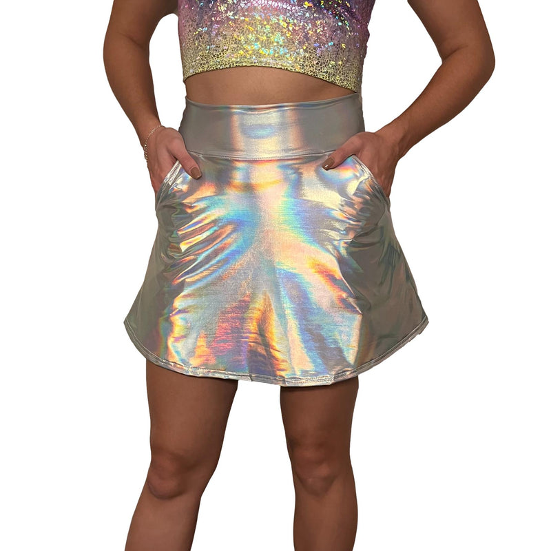 Opal Holographic A-line Skirt w/Optional Pockets - Peridot Clothing