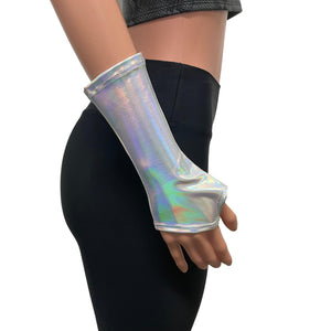 Fingerless Gloves in Opal Holographic Spandex - Peridot Clothing