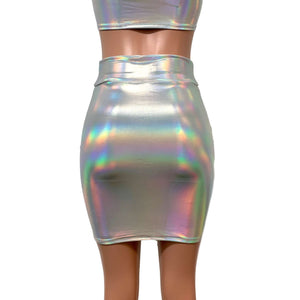 Opal Holographic High Waisted Pencil Mini Skirt - Peridot Clothing