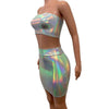 Opal Iridescent Holographic Rave Outfit Skirt/Bandeau - Peridot Clothing