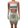 Opal Iridescent Holographic Rave Outfit Skirt/Bandeau - Peridot Clothing