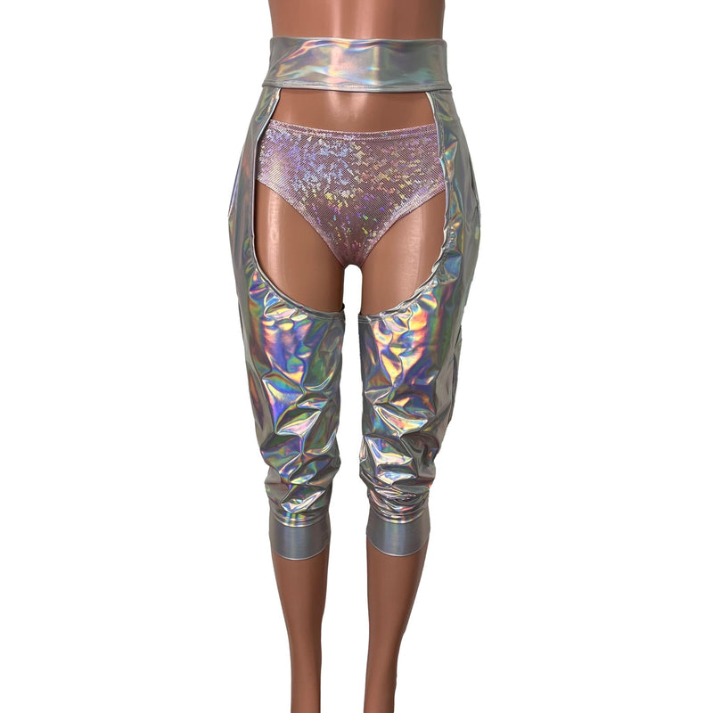 Lace-Up High Waist Leggings - Opal Holographic Iridescent