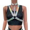 Cage Bra Harness Top in Opal Holographic | Rave Body Chest Harness w/ Choker - Peridot Clothing