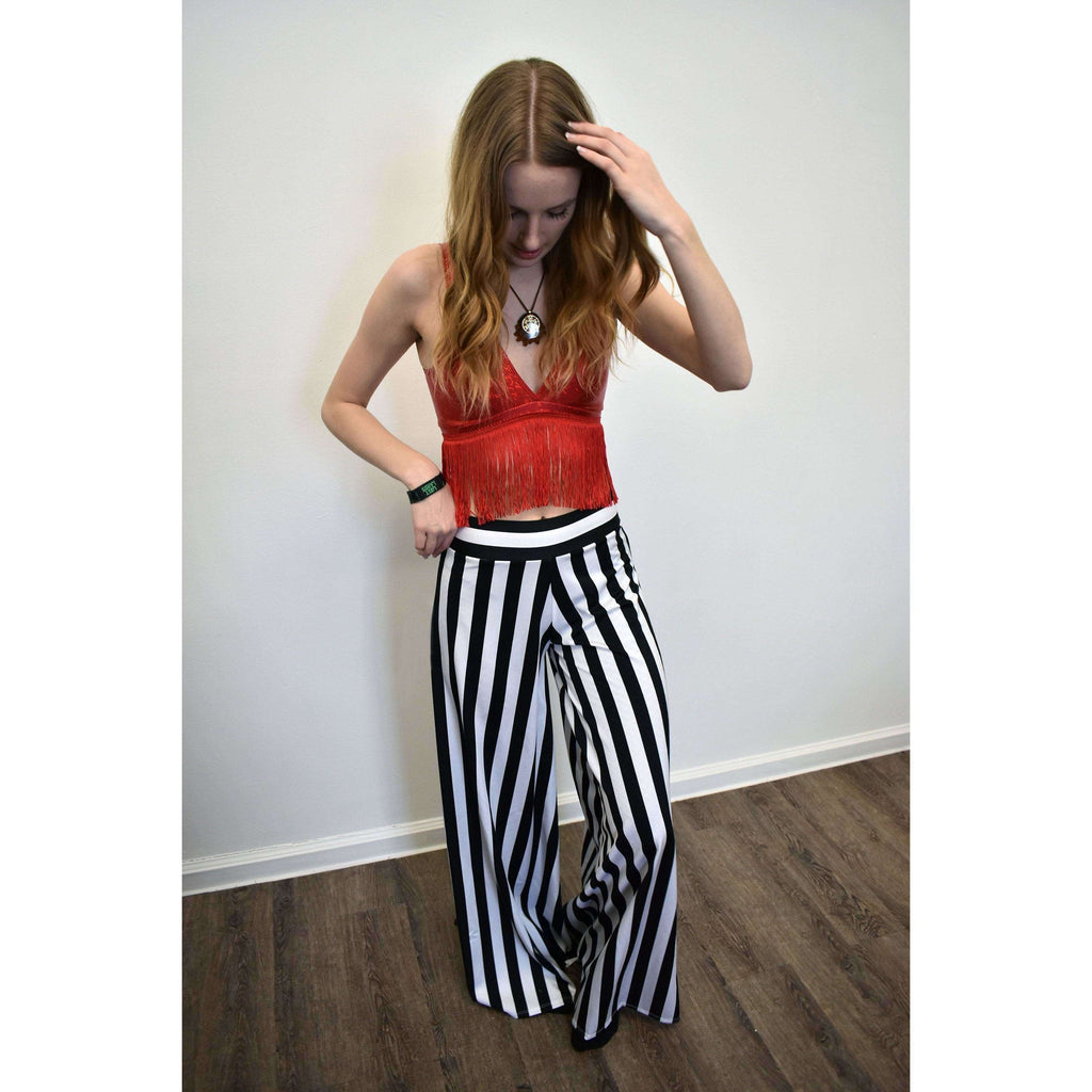 Palazzo Wide Leg Pants - Black & White Stripe - Peridot Clothing