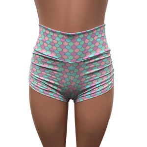 Pastel Mermaid Ruched Booty Shorts - Choose Low-Rise, Mid-Rise, Or High-Waist - Peridot Clothing