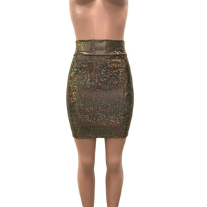 Pencil Skirt - Gold on Black Shattered Glass Holographic - Peridot Clothing