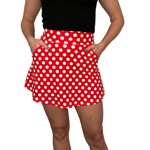 Red w/ White Polka Dot A-line Skirt w/Optional Pockets - Peridot Clothing