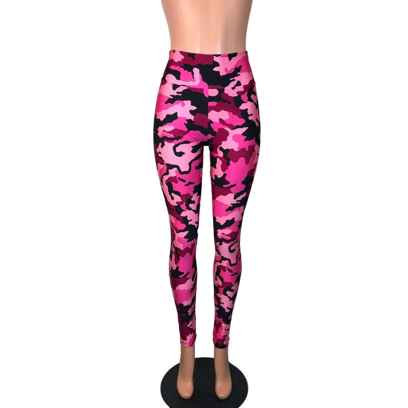 Pink & Black Camo Camouflage High Waist Leggings Pants - Peridot Clothing