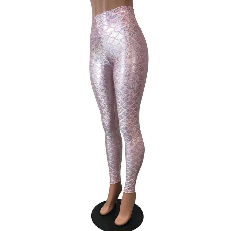 Pink Mermaid Scale Holo Holographic High Waisted Leggings Pants