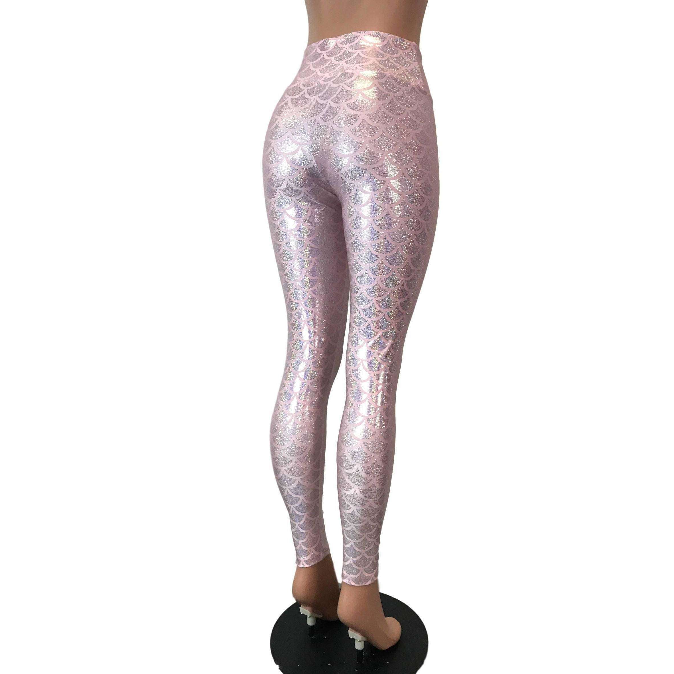 High Waisted Pink Holographic Disco Mermaid Leggings, Tirade 13