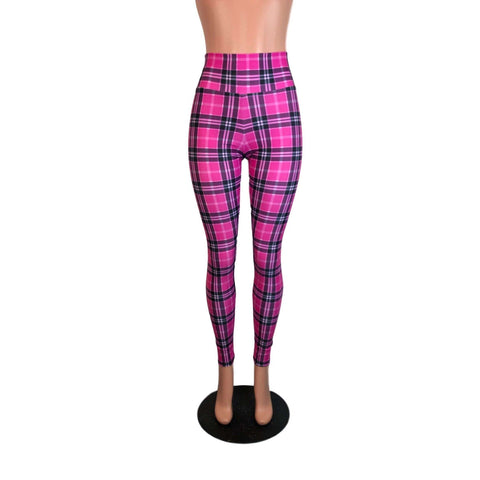 Pink Plaid High Waist Leggings Pants– Peridot Clothing