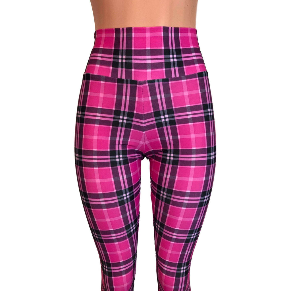 Pink Plaid High Waist Leggings Pants - Peridot Clothing