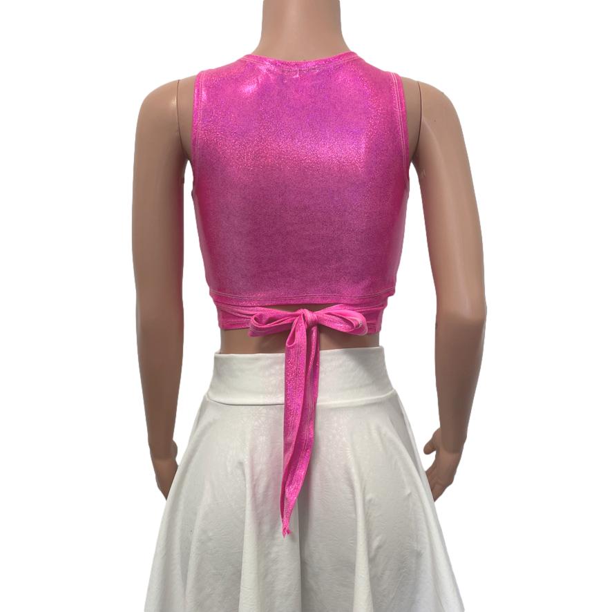 Crop Wrap Top - Pink Sparkle - Choose Sleeve Length - Peridot Clothing