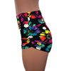 Polka Dot Electric Daisy Neon Floral Ruched Booty Shorts - Peridot Clothing