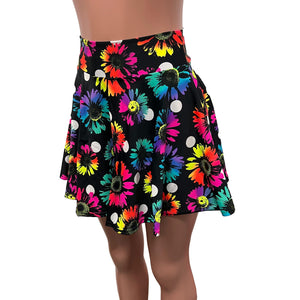Skater Skirt - Polka Dot Electric Daisy UV Glow - Peridot Clothing