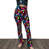 Crossover V-Waist Bootcut Flare Pants - Polka Dot Electric Daisy Print - Peridot Clothing