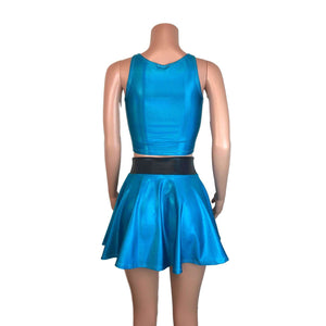 PowerPuff Girls BUBBLES Costume W/ Blue Skater Skirt and Crop Top - Peridot Clothing