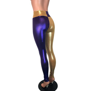 *Sample - Purple & Gold Sports Team Mystique Holographic High Waist Leggings Pants - Final Sale - Peridot Clothing