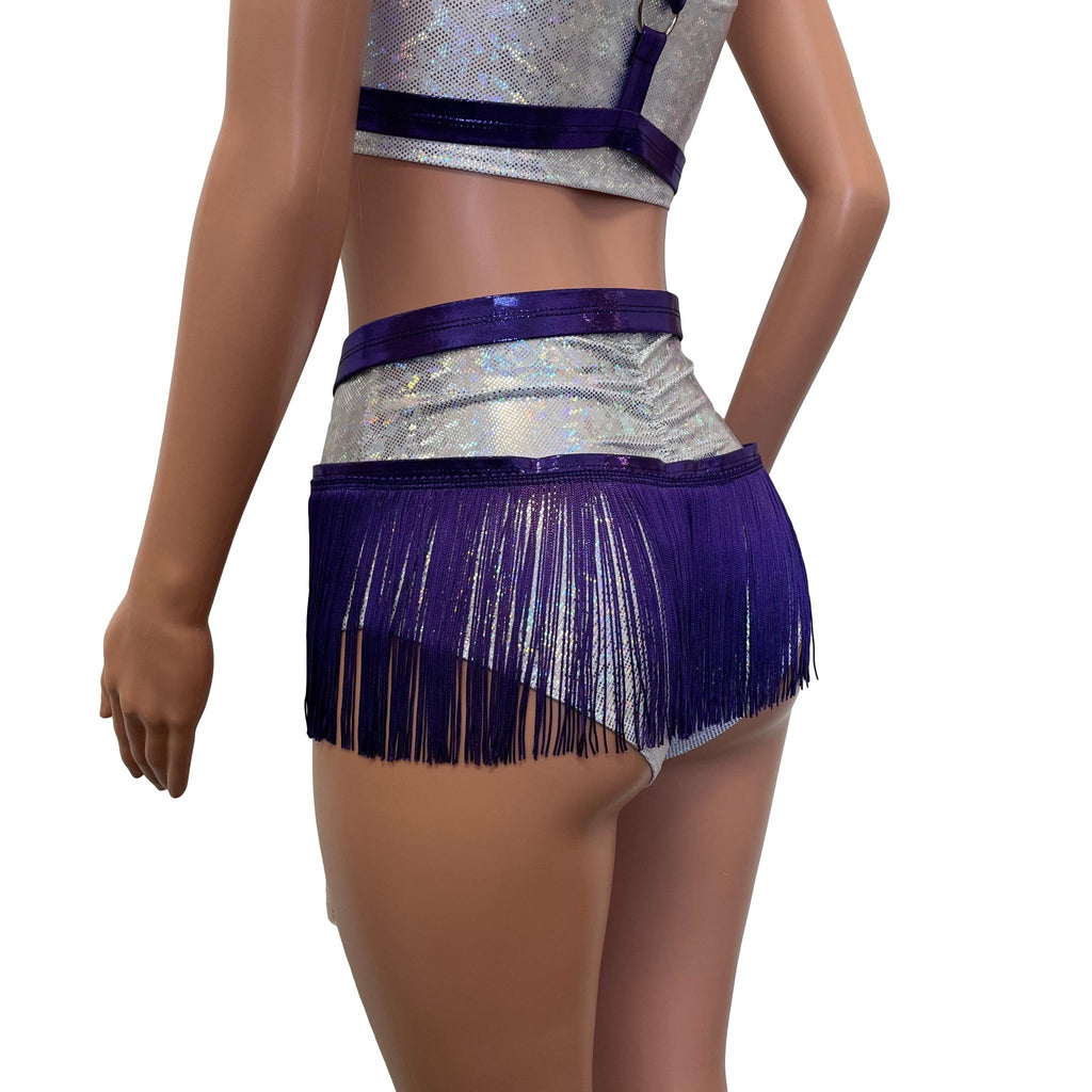 Fringe Harness Skirt in Purple Mystique Metallic | Rave Body Harness Bottom w/ Fringe - Peridot Clothing