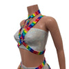 Cage Bra Harness Top in Rainbow Stripe Pride | Rave Body Chest Harness w/ Choker - Peridot Clothing