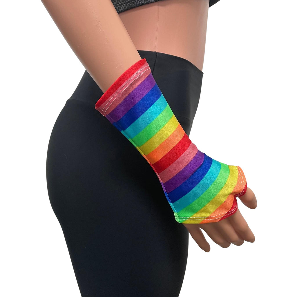 Fingerless Gloves in Rainbow Stripe Spandex - Peridot Clothing