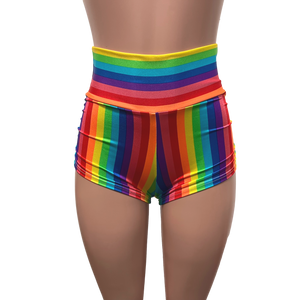 Rainbow Stripe Pride Ruched Booty Shorts - Peridot Clothing