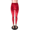 Red Crushed Velvet High Waisted Leggings Pants - Peridot Clothing