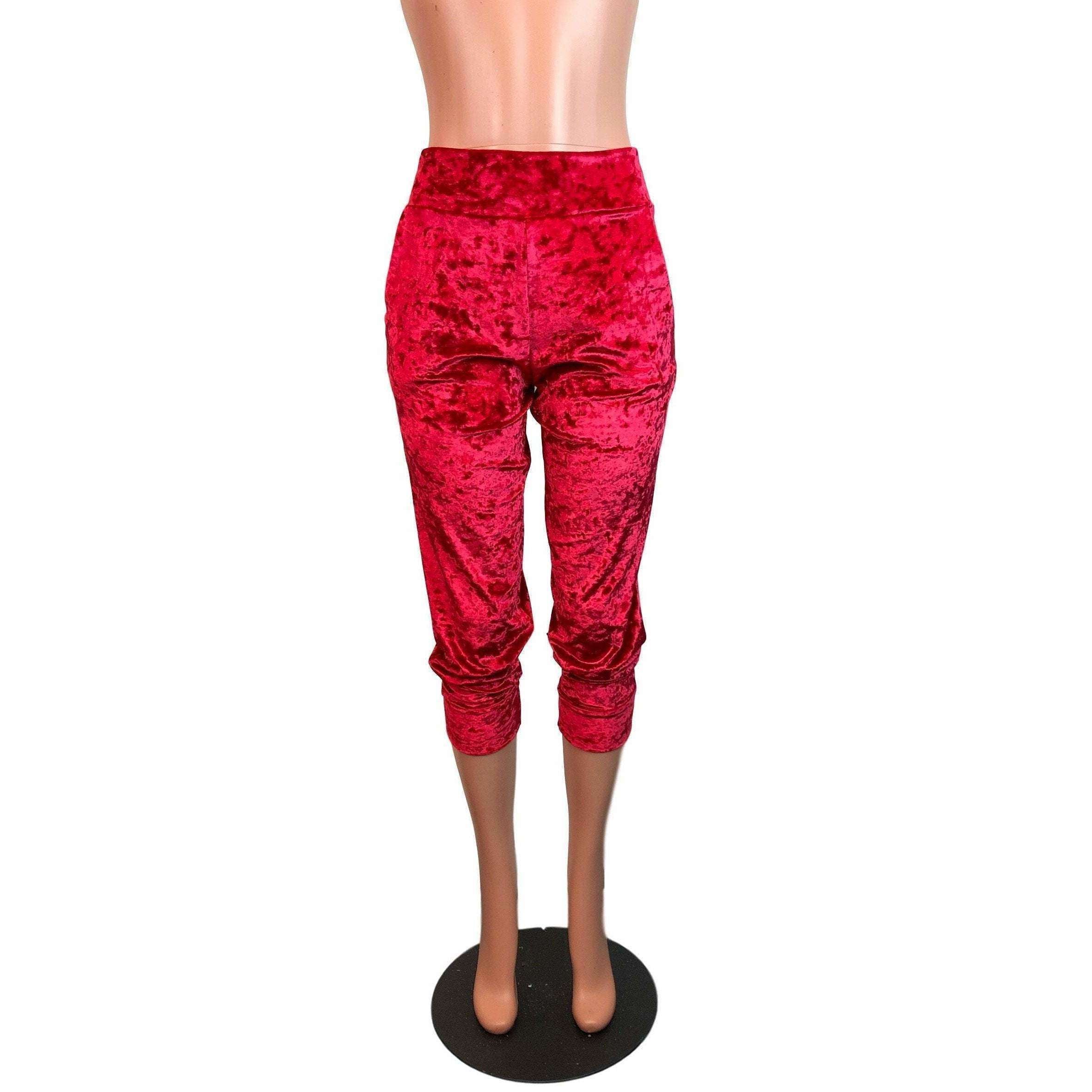 Red Crushed Velvet Joggers w/ Pockets Women's– Peridot Clothing