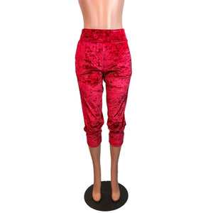 Red Crushed Velvet Joggers w/ Pockets - Peridot Clothing