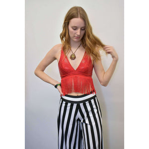Red Holographic Fringe Bralette - Peridot Clothing