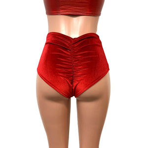 Red Velvet High Waist Scrunch Bikini Bottom - Peridot Clothing