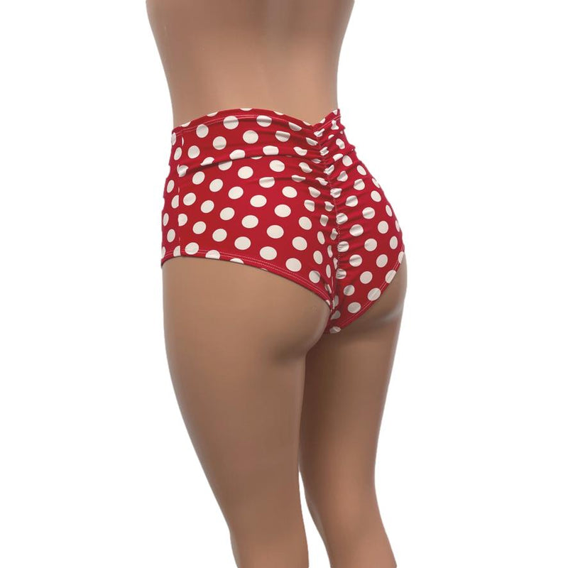 High Waist Scrunch Bikini Hot Pants - Red & White Polka Dot - Peridot Clothing