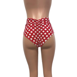 High Waist Scrunch Bikini Hot Pants - Red & White Polka Dot - Peridot Clothing