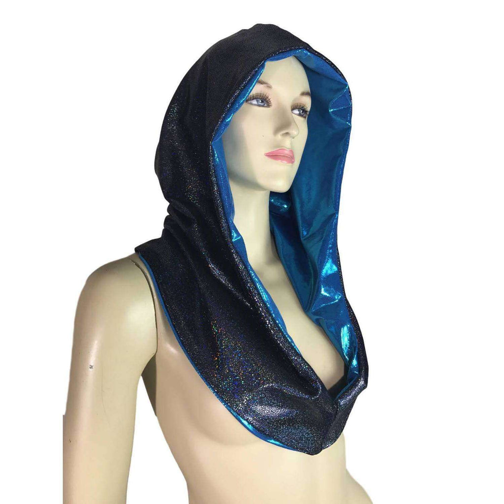 Reversible Black & Blue Holographic Rave Hood - Peridot Clothing
