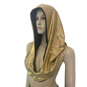 Reversible Gold Shattered Glass & Black Crushed Velvet Rave Hood - Peridot Clothing