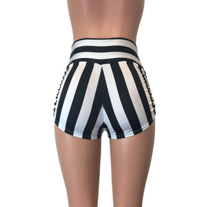Ruched Booty Shorts - Black & White Stripe Scrunch Shorts - Peridot Clothing