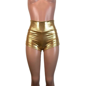 Ruched Booty Shorts - Gold Mystique Metallic - Peridot Clothing