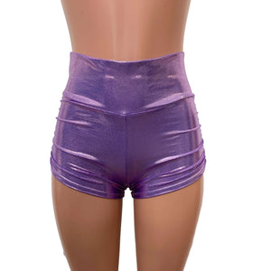 Ruched Booty Shorts - lilac Mystique Metallic - Peridot Clothing