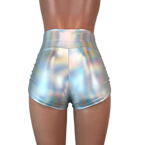 Ruched Booty Shorts - Opal Holographic - Peridot Clothing