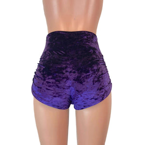 Ruched Booty Shorts - Purple Crushed Velvet - Peridot Clothing