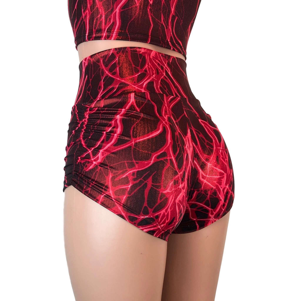 Ruched Booty Shorts - Red Lightning - Peridot Clothing